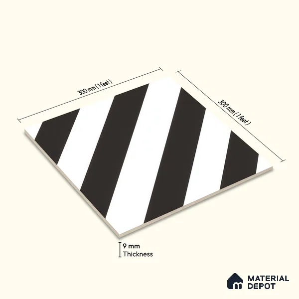 Moroccan Wall & Floor Tile TL 00225 C Pattern 3 Monochrome Straight 1 ft x 1 ft Matte Finish Ceramic Tile - 9 mm | Suitable For Kitchen, Bathroom, Dining Area | Please Expect a Slight Variation of Pattern