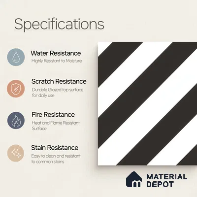 Moroccan Wall & Floor Tile TL 00225 C Pattern 3 Monochrome Straight 1 ft x 1 ft Matte Finish Ceramic Tile - 9 mm | Suitable For Kitchen, Bathroom, Dining Area | Please Expect a Slight Variation of Pattern