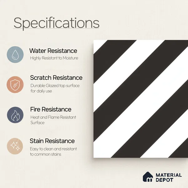 Moroccan Wall & Floor Tile TL 00225 C Pattern 3 Monochrome Straight 1 ft x 1 ft Matte Finish Ceramic Tile - 9 mm | Suitable For Kitchen, Bathroom, Dining Area | Please Expect a Slight Variation of Pattern