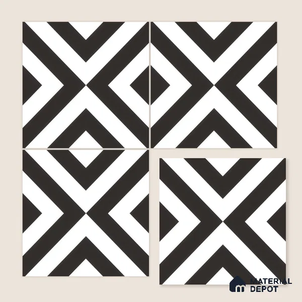 Moroccan Wall & Floor Tile TL 00225 A Pattern 1 Monochrome Cross 1 ft x 1 ft Matte Finish Ceramic Tile - 9 mm | Suitable For Kitchen, Bathroom, Dining Area | Please Expect a Slight Variation of Pattern