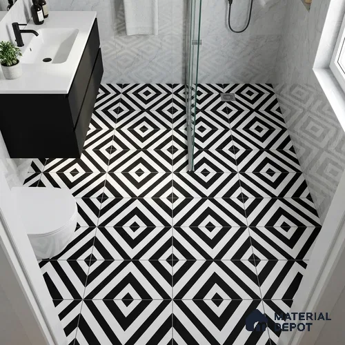 Moroccan Wall & Floor Tile TL 00225 A Pattern 1 Monochrome Cross 1 ft x 1 ft Matte Finish Ceramic Tile - 9 mm | Suitable For Kitchen, Bathroom, Dining Area | Please Expect a Slight Variation of Pattern