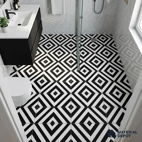 Moroccan Wall & Floor Tile TL 00225 A Pattern 1 Monochrome Cross 1 ft x 1 ft Matte Finish Ceramic Tile - 9 mm | Suitable For Kitchen, Bathroom, Dining Area | Please Expect a Slight Variation of Pattern