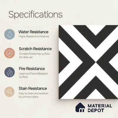 Moroccan Wall & Floor Tile TL 00225 A Pattern 1 Monochrome Cross 1 ft x 1 ft Matte Finish Ceramic Tile - 9 mm | Suitable For Kitchen, Bathroom, Dining Area | Please Expect a Slight Variation of Pattern