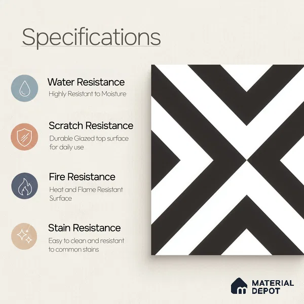 Moroccan Wall & Floor Tile TL 00225 A Pattern 1 Monochrome Cross 1 ft x 1 ft Matte Finish Ceramic Tile - 9 mm | Suitable For Kitchen, Bathroom, Dining Area | Please Expect a Slight Variation of Pattern