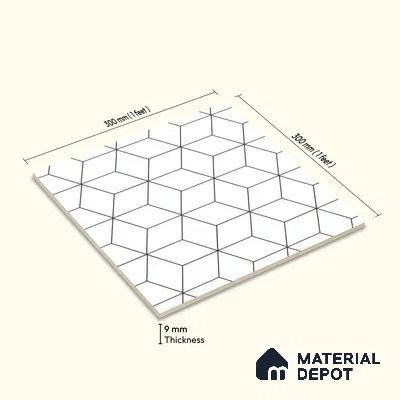 Moroccan Wall & Floor Tile TL 00226 White 1 ft x 1 ft Matte Finish Ceramic Tile - 9 mm | Suitable For Kitchen, Bathroom, Dining Area | Please Expect a Slight Variation of Pattern