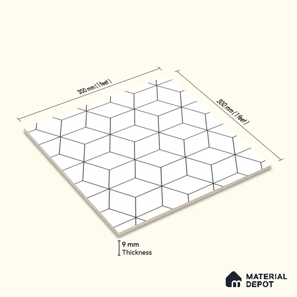 Moroccan Wall & Floor Tile TL 00226 White 1 ft x 1 ft Matte Finish Ceramic Tile - 9 mm | Suitable For Kitchen, Bathroom, Dining Area | Please Expect a Slight Variation of Pattern