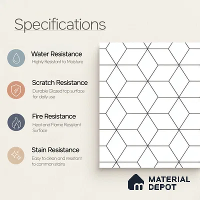 Moroccan Wall & Floor Tile TL 00226 White 1 ft x 1 ft Matte Finish Ceramic Tile - 9 mm | Suitable For Kitchen, Bathroom, Dining Area | Please Expect a Slight Variation of Pattern