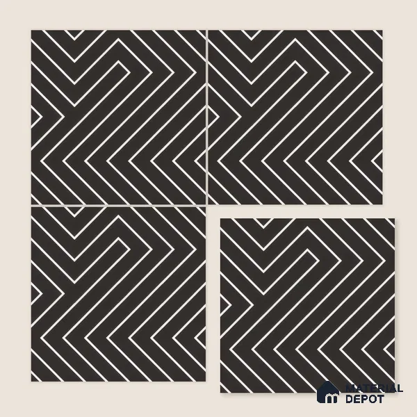 Moroccan Wall & Floor Tile TL 00227 B Black 1 ft x 1 ft Matte Finish Ceramic Tile - 9 mm | Suitable For Kitchen, Bathroom, Dining Area | Please Expect a Slight Variation of Pattern