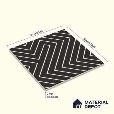 Moroccan Wall & Floor Tile TL 00227 B Black 1 ft x 1 ft Matte Finish Ceramic Tile - 9 mm | Suitable For Kitchen, Bathroom, Dining Area | Please Expect a Slight Variation of Pattern