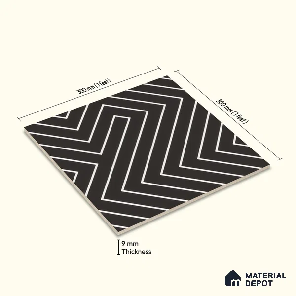 Moroccan Wall & Floor Tile TL 00227 B Black 1 ft x 1 ft Matte Finish Ceramic Tile - 9 mm | Suitable For Kitchen, Bathroom, Dining Area | Please Expect a Slight Variation of Pattern
