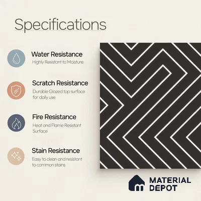 Moroccan Wall & Floor Tile TL 00227 B Black 1 ft x 1 ft Matte Finish Ceramic Tile - 9 mm | Suitable For Kitchen, Bathroom, Dining Area | Please Expect a Slight Variation of Pattern