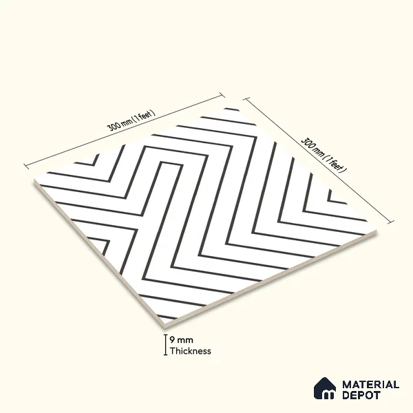 Moroccan Wall & Floor Tile TL 00227 A White 1 ft x 1 ft Matte Finish Ceramic Tile - 9 mm | Suitable For Kitchen, Bathroom, Dining Area | Please Expect a Slight Variation of Pattern
