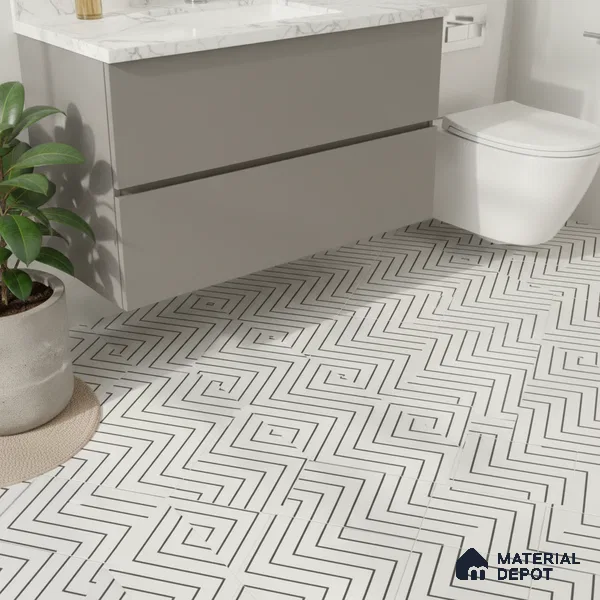 Moroccan Wall & Floor Tile TL 00227 A White 1 ft x 1 ft Matte Finish Ceramic Tile - 9 mm | Suitable For Kitchen, Bathroom, Dining Area | Please Expect a Slight Variation of Pattern