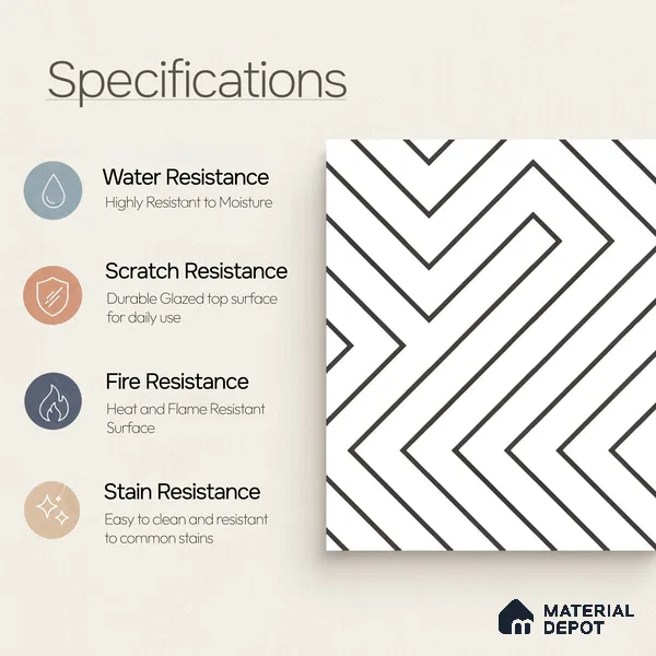 Moroccan Wall & Floor Tile TL 00227 A White 1 ft x 1 ft Matte Finish Ceramic Tile - 9 mm | Suitable For Kitchen, Bathroom, Dining Area | Please Expect a Slight Variation of Pattern