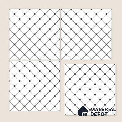 Moroccan Wall & Floor Tile TL 00228 Black & White 1 ft x 1 ft Matte Finish Ceramic Tile - 9 mm | Suitable For Kitchen, Bathroom, Dining Area | Please Expect a Slight Variation of Pattern