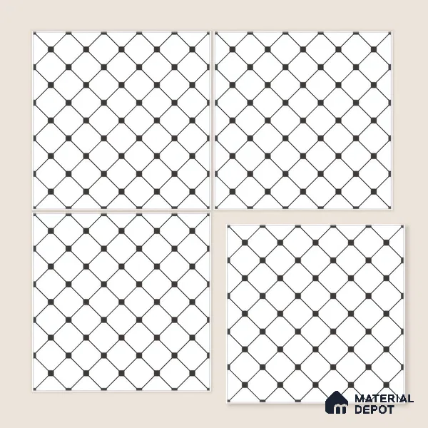Moroccan Wall & Floor Tile TL 00228 Black & White 1 ft x 1 ft Matte Finish Ceramic Tile - 9 mm | Suitable For Kitchen, Bathroom, Dining Area | Please Expect a Slight Variation of Pattern