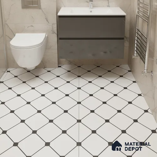 Moroccan Wall & Floor Tile TL 00228 Black & White 1 ft x 1 ft Matte Finish Ceramic Tile - 9 mm | Suitable For Kitchen, Bathroom, Dining Area | Please Expect a Slight Variation of Pattern