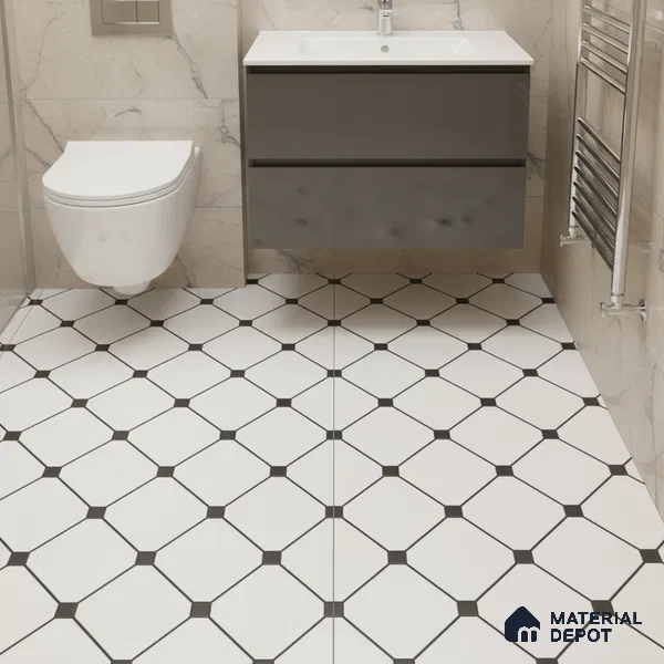 Moroccan Wall & Floor Tile TL 00228 Black & White 1 ft x 1 ft Matte Finish Ceramic Tile - 9 mm | Suitable For Kitchen, Bathroom, Dining Area | Please Expect a Slight Variation of Pattern