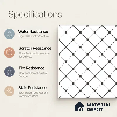Moroccan Wall & Floor Tile TL 00228 Black & White 1 ft x 1 ft Matte Finish Ceramic Tile - 9 mm | Suitable For Kitchen, Bathroom, Dining Area | Please Expect a Slight Variation of Pattern