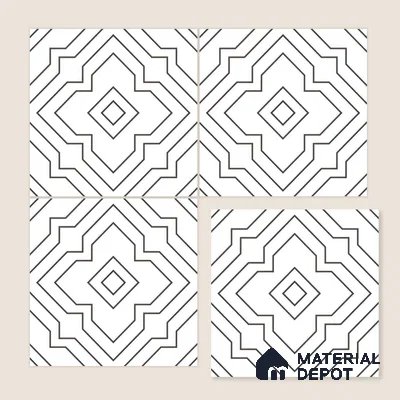 Moroccan Wall & Floor Tile TL 00229 Black & White 1 ft x 1 ft Matte Finish Ceramic Tile - 9 mm | Suitable For Kitchen, Bathroom, Dining Area | Please Expect a Slight Variation of Pattern