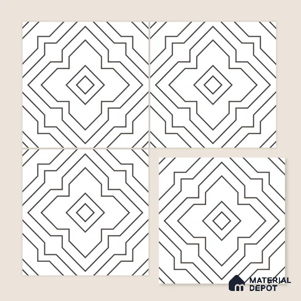 Moroccan Wall & Floor Tile TL 00229 Black & White 1 ft x 1 ft Matte Finish Ceramic Tile - 9 mm | Suitable For Kitchen, Bathroom, Dining Area | Please Expect a Slight Variation of Pattern