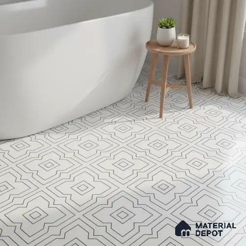 Moroccan Wall & Floor Tile TL 00229 Black & White 1 ft x 1 ft Matte Finish Ceramic Tile - 9 mm | Suitable For Kitchen, Bathroom, Dining Area | Please Expect a Slight Variation of Pattern