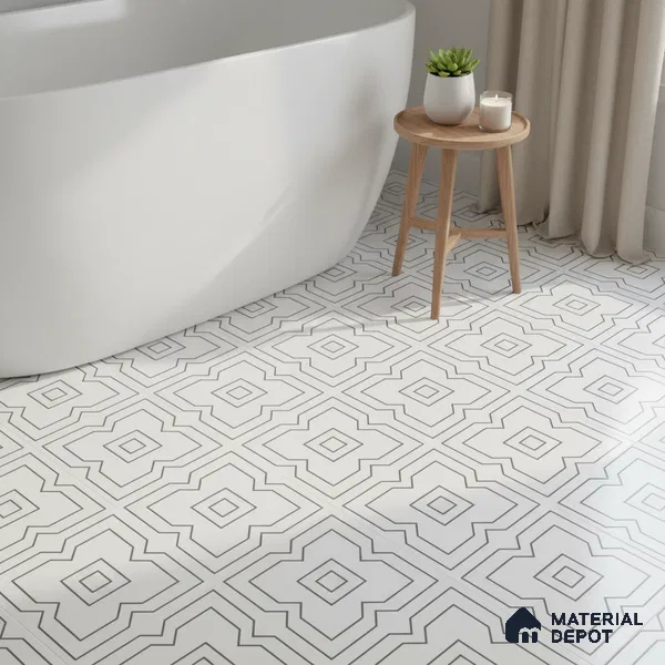Moroccan Wall & Floor Tile TL 00229 Black & White 1 ft x 1 ft Matte Finish Ceramic Tile - 9 mm | Suitable For Kitchen, Bathroom, Dining Area | Please Expect a Slight Variation of Pattern