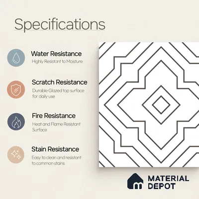 Moroccan Wall & Floor Tile TL 00229 Black & White 1 ft x 1 ft Matte Finish Ceramic Tile - 9 mm | Suitable For Kitchen, Bathroom, Dining Area | Please Expect a Slight Variation of Pattern