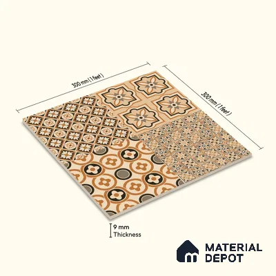 Moroccan Wall & Floor Tile TL 00233 Brown 1 ft x 1 ft Matte Finish Ceramic Tile - 9 mm | Suitable For Kitchen, Bathroom, Dining Area | Please Expect a Slight Variation of Pattern