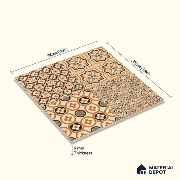 Moroccan Wall & Floor Tile TL 00233 Brown 1 ft x 1 ft Matte Finish Ceramic Tile - 9 mm | Suitable For Kitchen, Bathroom, Dining Area | Please Expect a Slight Variation of Pattern