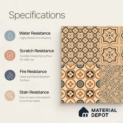 Moroccan Wall & Floor Tile TL 00233 Brown 1 ft x 1 ft Matte Finish Ceramic Tile - 9 mm | Suitable For Kitchen, Bathroom, Dining Area | Please Expect a Slight Variation of Pattern