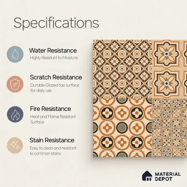 Moroccan Wall & Floor Tile TL 00233 Brown 1 ft x 1 ft Matte Finish Ceramic Tile - 9 mm | Suitable For Kitchen, Bathroom, Dining Area | Please Expect a Slight Variation of Pattern