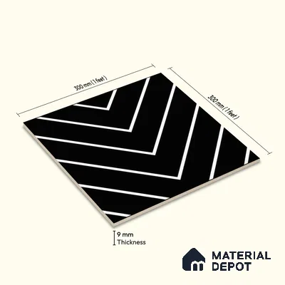Moroccan Wall & Floor Tile TL 00234 Black & White 1 ft x 1 ft Matte Finish Ceramic Tile - 9 mm | Suitable For Kitchen, Bathroom, Dining Area | Please Expect a Slight Variation of Pattern