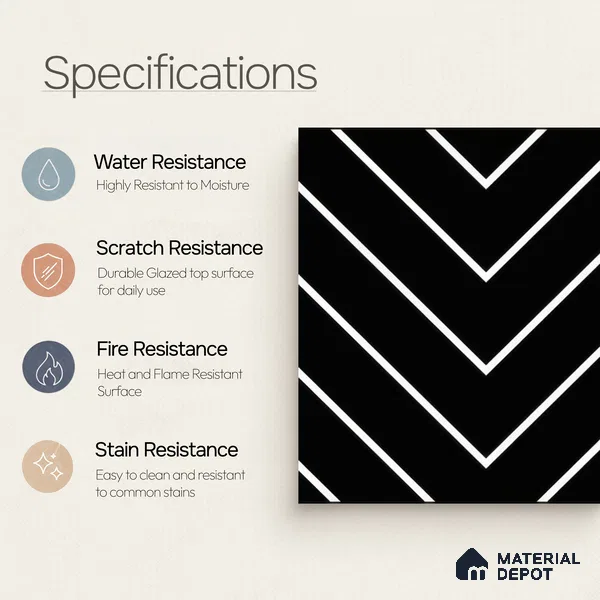Moroccan Wall & Floor Tile TL 00234 Black & White 1 ft x 1 ft Matte Finish Ceramic Tile - 9 mm | Suitable For Kitchen, Bathroom, Dining Area | Please Expect a Slight Variation of Pattern