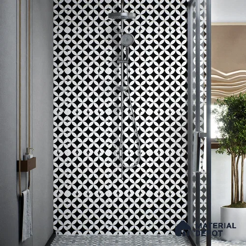 Moroccan Wall & Floor Tile TL 00235 Monochrome Star 1 ft x 1 ft Matte Finish Ceramic Tile - 9 mm | Suitable For Kitchen, Bathroom, Dining Area | Please Expect a Slight Variation of Pattern