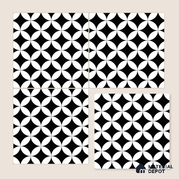 Moroccan Wall & Floor Tile TL 00235 Monochrome Star 1 ft x 1 ft Matte Finish Ceramic Tile - 9 mm | Suitable For Kitchen, Bathroom, Dining Area | Please Expect a Slight Variation of Pattern