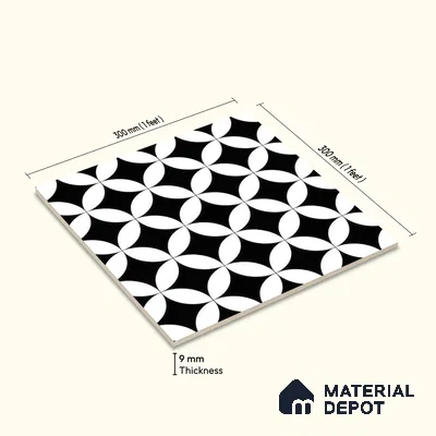 Moroccan Wall & Floor Tile TL 00235 Monochrome Star 1 ft x 1 ft Matte Finish Ceramic Tile - 9 mm | Suitable For Kitchen, Bathroom, Dining Area | Please Expect a Slight Variation of Pattern