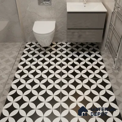 Moroccan Wall & Floor Tile TL 00235 Monochrome Star 1 ft x 1 ft Matte Finish Ceramic Tile - 9 mm | Suitable For Kitchen, Bathroom, Dining Area | Please Expect a Slight Variation of Pattern