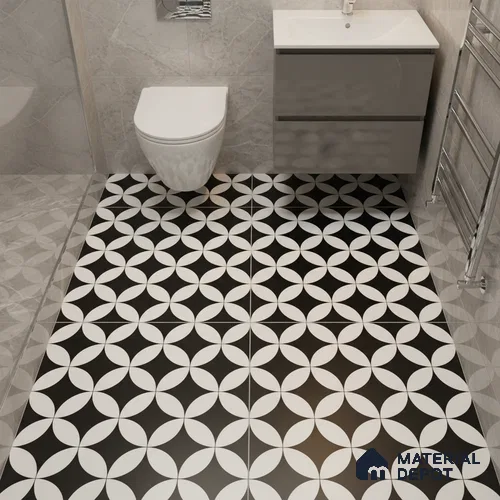 Moroccan Wall & Floor Tile TL 00235 Monochrome Star 1 ft x 1 ft Matte Finish Ceramic Tile - 9 mm | Suitable For Kitchen, Bathroom, Dining Area | Please Expect a Slight Variation of Pattern