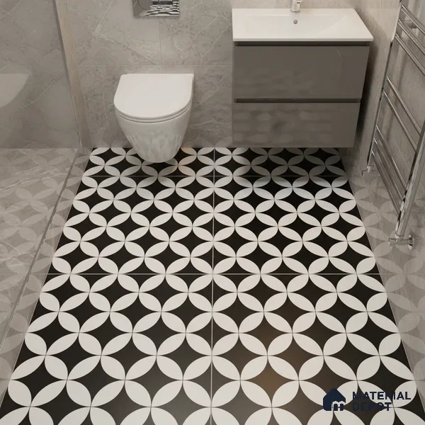 Moroccan Wall & Floor Tile TL 00235 Monochrome Star 1 ft x 1 ft Matte Finish Ceramic Tile - 9 mm | Suitable For Kitchen, Bathroom, Dining Area | Please Expect a Slight Variation of Pattern
