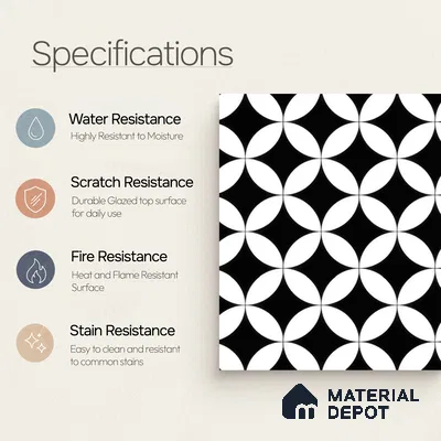 Moroccan Wall & Floor Tile TL 00235 Monochrome Star 1 ft x 1 ft Matte Finish Ceramic Tile - 9 mm | Suitable For Kitchen, Bathroom, Dining Area | Please Expect a Slight Variation of Pattern