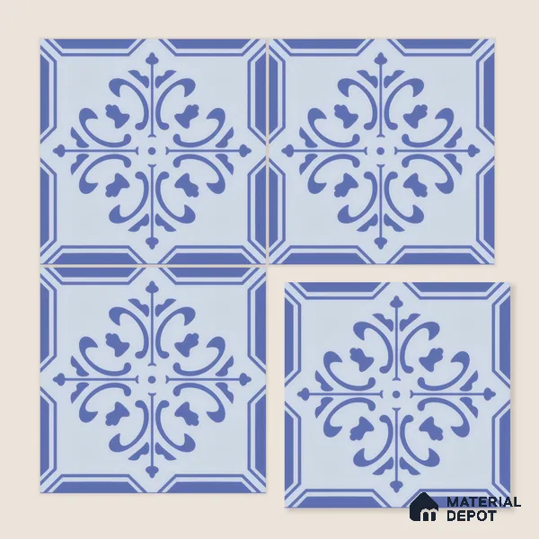 Moroccan Wall & Floor Tile TL 00236 Blue 1 ft x 1 ft Matte Finish Ceramic Tile - 9 mm | Suitable For Kitchen, Bathroom, Dining Area | Please Expect a Slight Variation of Pattern