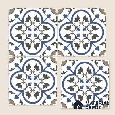Moroccan Wall & Floor Tile TL 00238 White & Blue 1 ft x 1 ft Matte Finish Ceramic Tile - 9 mm | Suitable For Kitchen, Bathroom, Dining Area | Please Expect a Slight Variation of Pattern