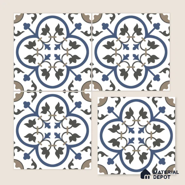 Moroccan Wall & Floor Tile TL 00238 White & Blue 1 ft x 1 ft Matte Finish Ceramic Tile - 9 mm | Suitable For Kitchen, Bathroom, Dining Area | Please Expect a Slight Variation of Pattern