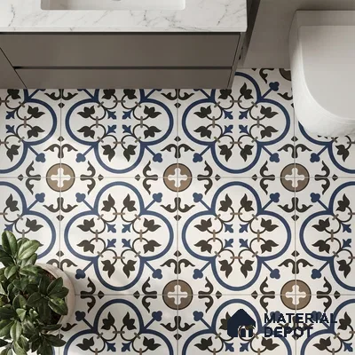 Moroccan Wall & Floor Tile TL 00238 White & Blue 1 ft x 1 ft Matte Finish Ceramic Tile - 9 mm | Suitable For Kitchen, Bathroom, Dining Area | Please Expect a Slight Variation of Pattern