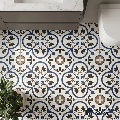 Moroccan Wall & Floor Tile TL 00238 White & Blue 1 ft x 1 ft Matte Finish Ceramic Tile - 9 mm | Suitable For Kitchen, Bathroom, Dining Area | Please Expect a Slight Variation of Pattern
