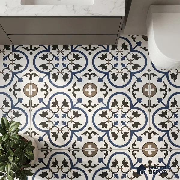 Moroccan Wall & Floor Tile TL 00238 White & Blue 1 ft x 1 ft Matte Finish Ceramic Tile - 9 mm | Suitable For Kitchen, Bathroom, Dining Area | Please Expect a Slight Variation of Pattern