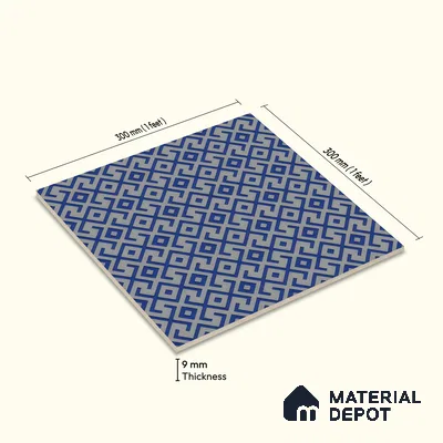 Moroccan Wall & Floor Tile TL 00239 Blue 1 ft x 1 ft Matte Finish Ceramic Tile - 9 mm | Suitable For Kitchen, Bathroom, Dining Area | Please Expect a Slight Variation of Pattern