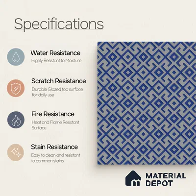 Moroccan Wall & Floor Tile TL 00239 Blue 1 ft x 1 ft Matte Finish Ceramic Tile - 9 mm | Suitable For Kitchen, Bathroom, Dining Area | Please Expect a Slight Variation of Pattern