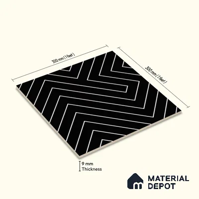 Moroccan Wall & Floor Tile TL 00240 B Black 1 ft x 1 ft Matte Finish Ceramic Tile - 9 mm | Suitable For Kitchen, Bathroom, Dining Area | Please Expect a Slight Variation of Pattern